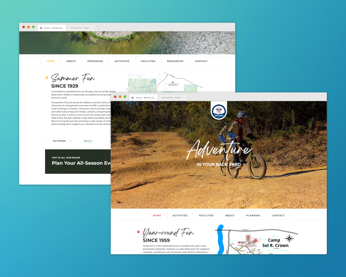A showcase of the two paired camp sites we designed for NEIC