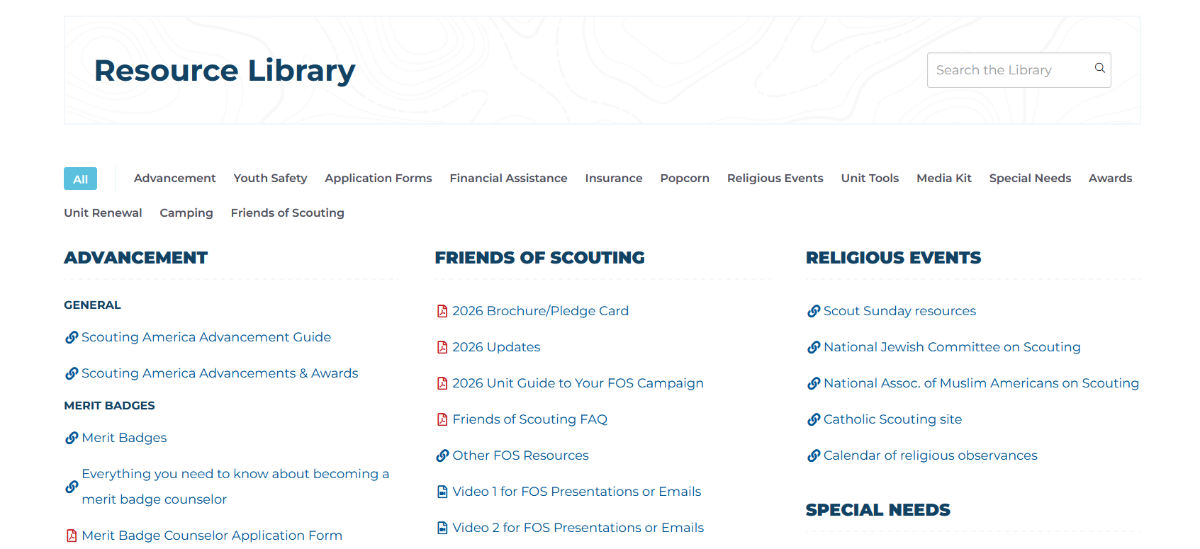 An example screenshot of the Resource Library on NEIC.org